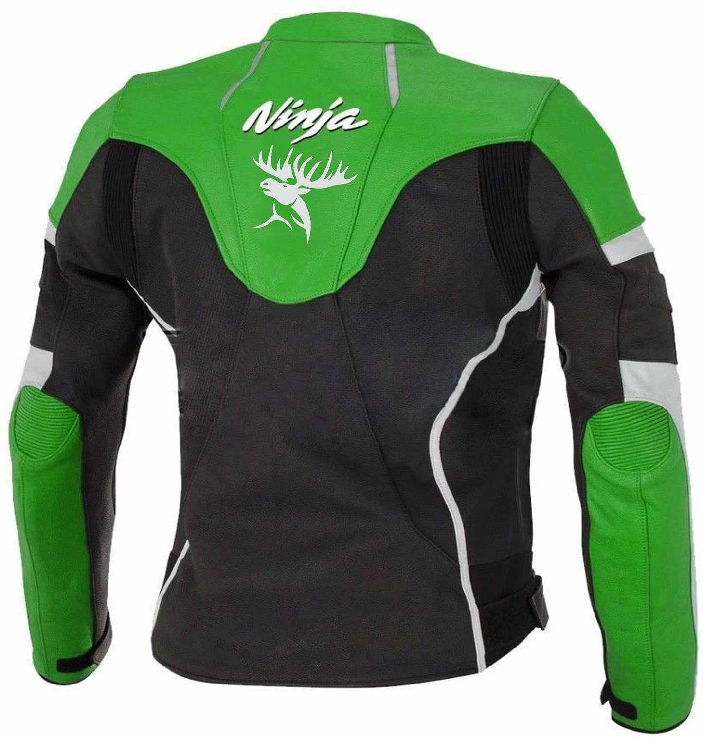 Hand Crafted Green & Black Color Genuine Leather Bikers Jacket , Racer's Jacket With Safety Pads
