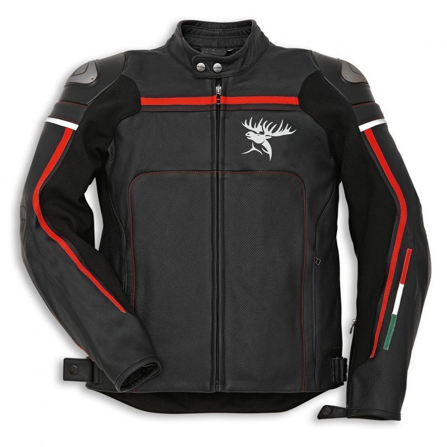 Hand Crafted Black Color Genuine Leather Bikers Jacket , Racer's Jacket With Safety Pads