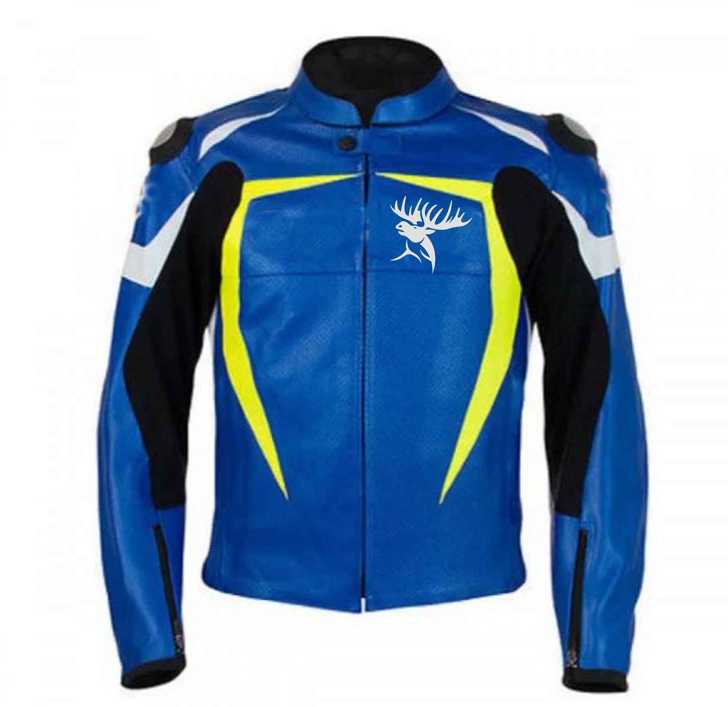 Hand Crafted Blue Color Genuine Leather Bikers Jacket , Racer's Jacket With Safety Pads