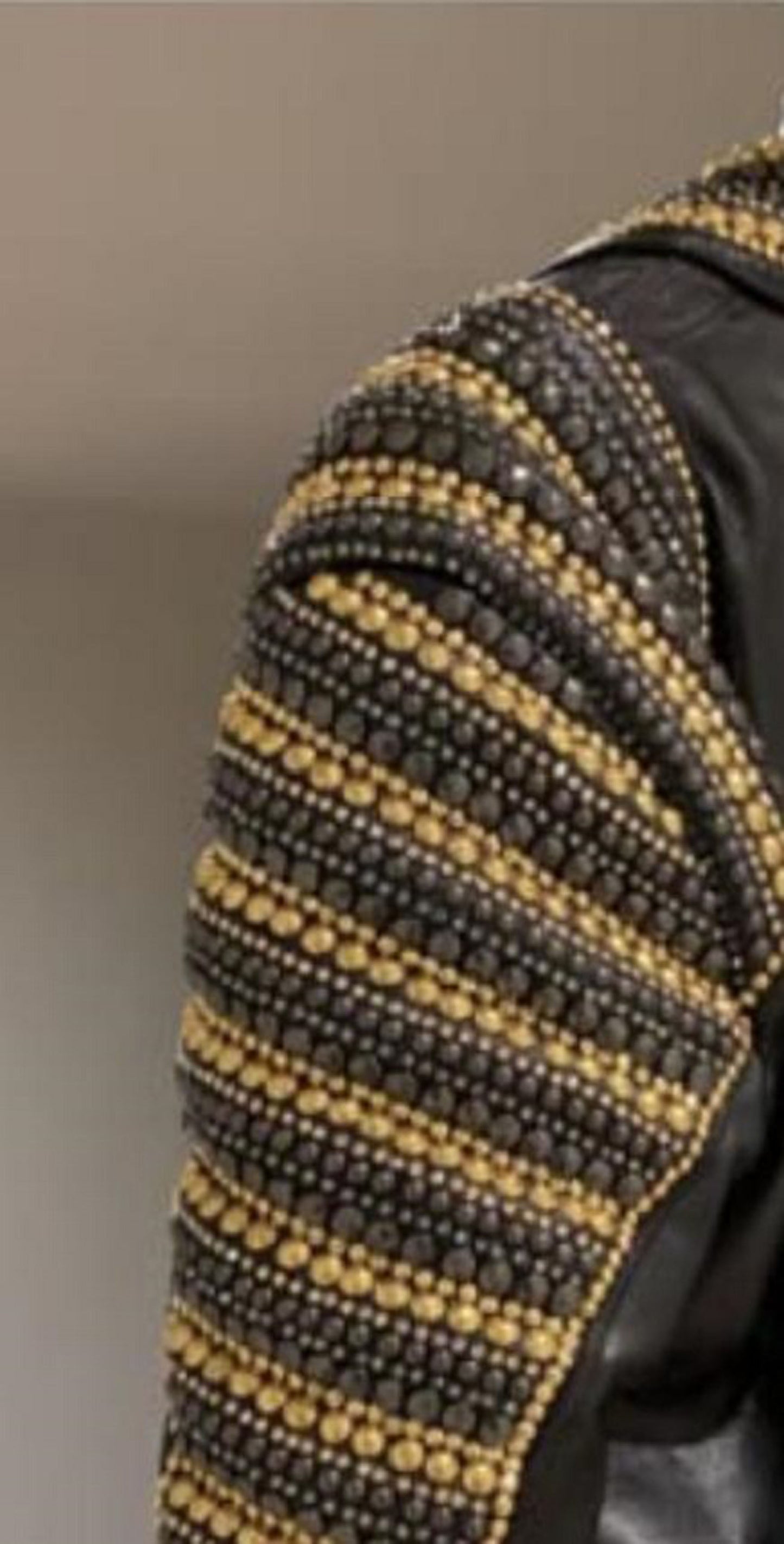 Stylish Black Color Golden Studded Cowhide Leather Bikers Jacket