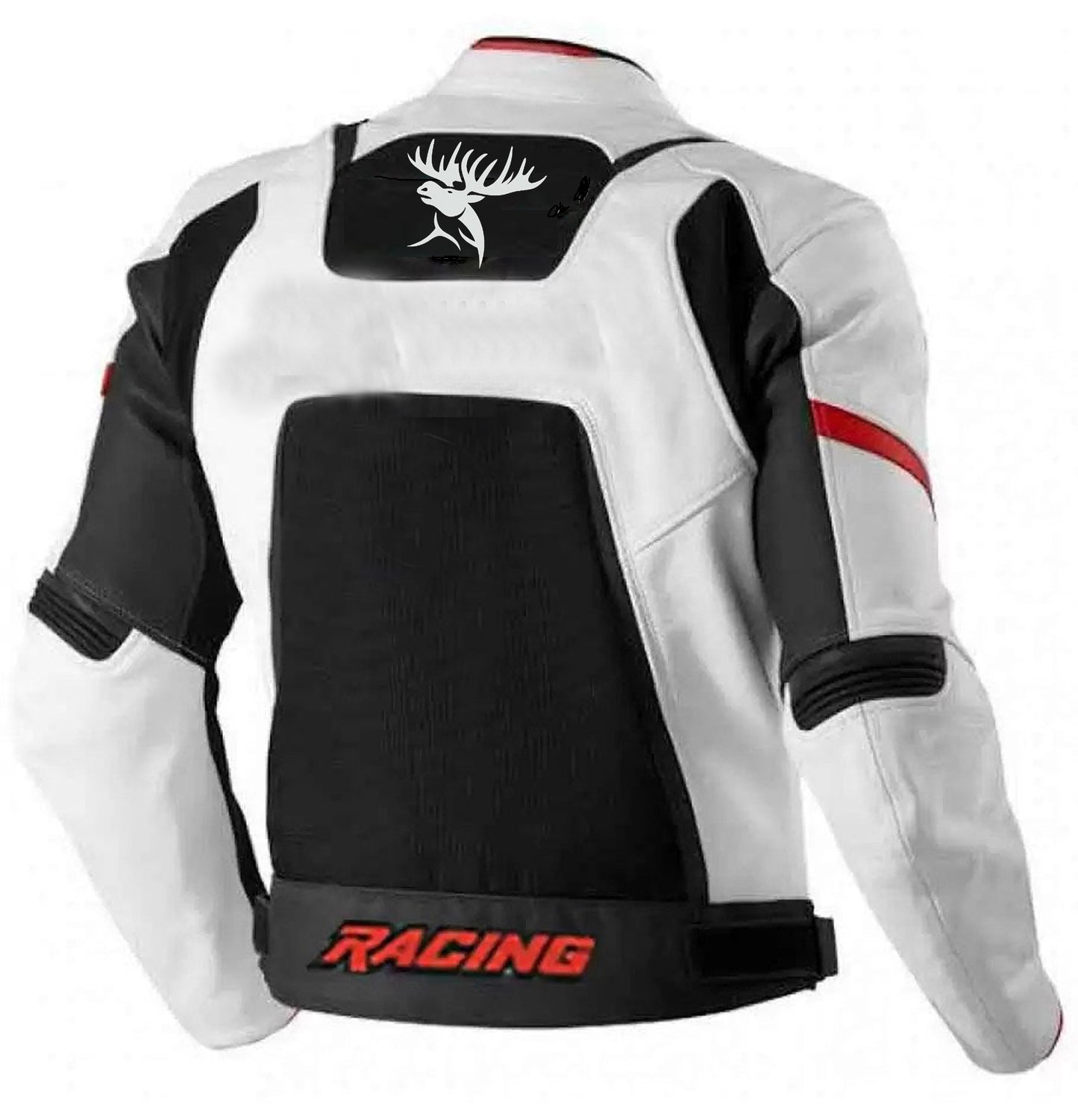 Hand Crafted Black & White Color Genuine Leather Bikers Jacket , Racer's Jacket With Safety Pads