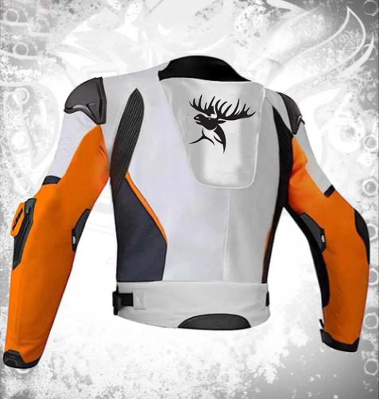Hand Crafted Orange, White & Black Color Genuine Leather Bikers Jacket , Racer's Jacket With Safety Pads
