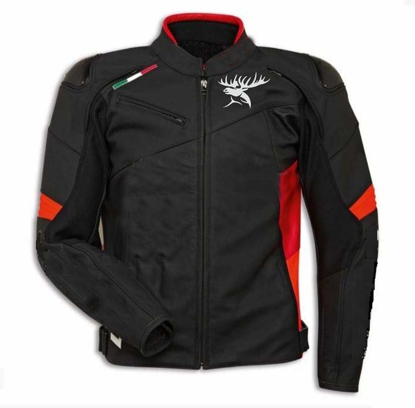 Hand Crafted Red & Black Color Genuine Leather Bikers Jacket , Racer's Jacket With Safety Pads