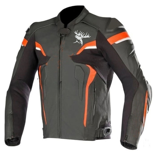 Hand Crafted Black Color Genuine Leather Bikers Jacket , Racer's Jacket With Safety Pads