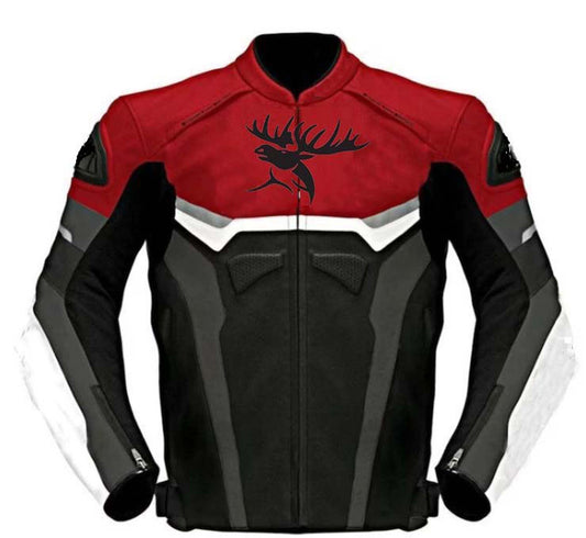 Hand Crafted Black & Red Color Genuine Leather Bikers Jacket , Racer's Jacket With Safety Pads