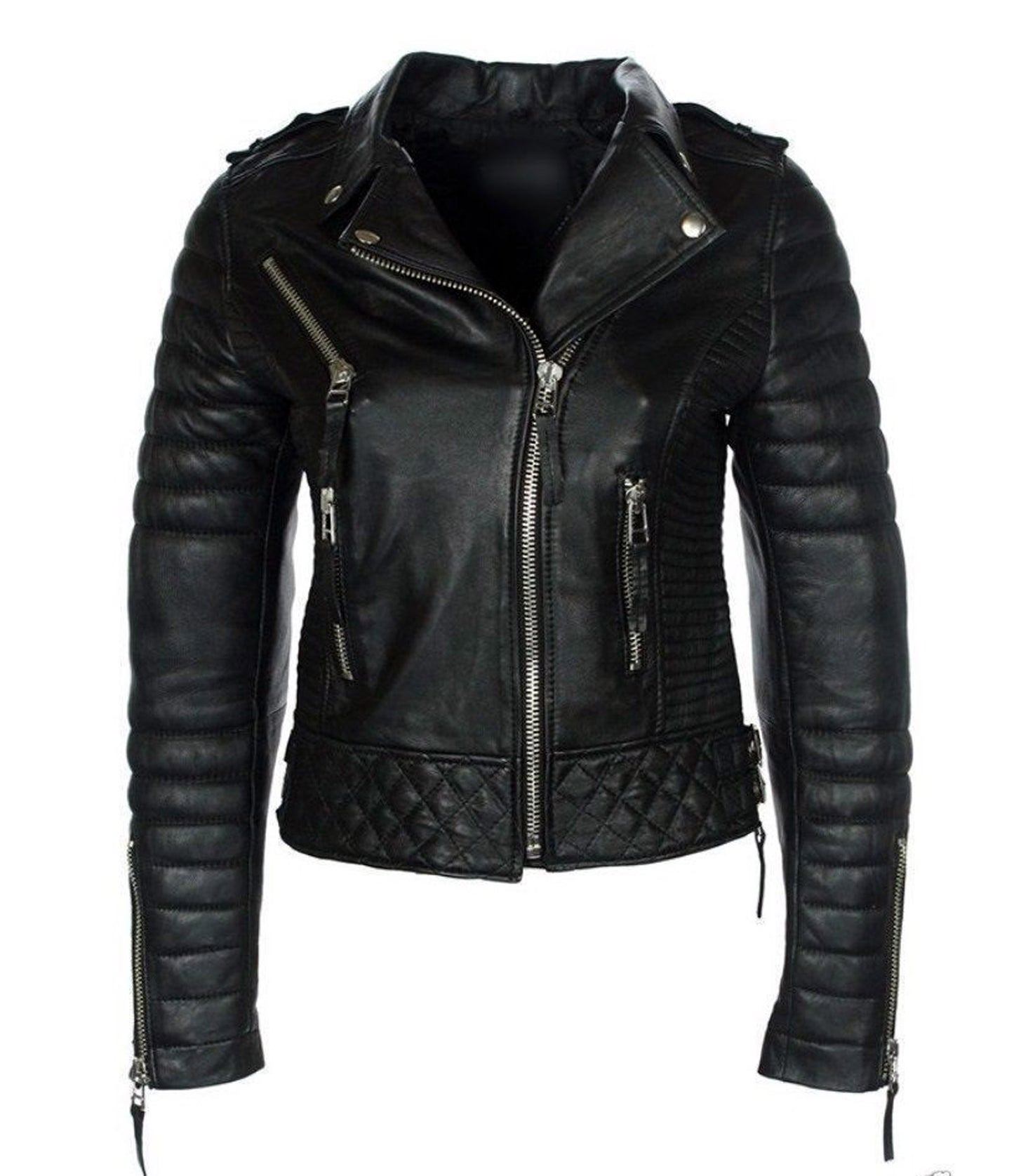 Hand Crafted Black Color Genuine Leather Stylish Collar Bomber Biker Jacket