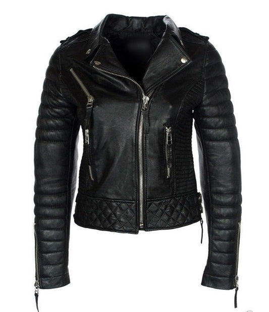 Hand Crafted Black Color Genuine Leather Stylish Collar Bomber Biker Jacket
