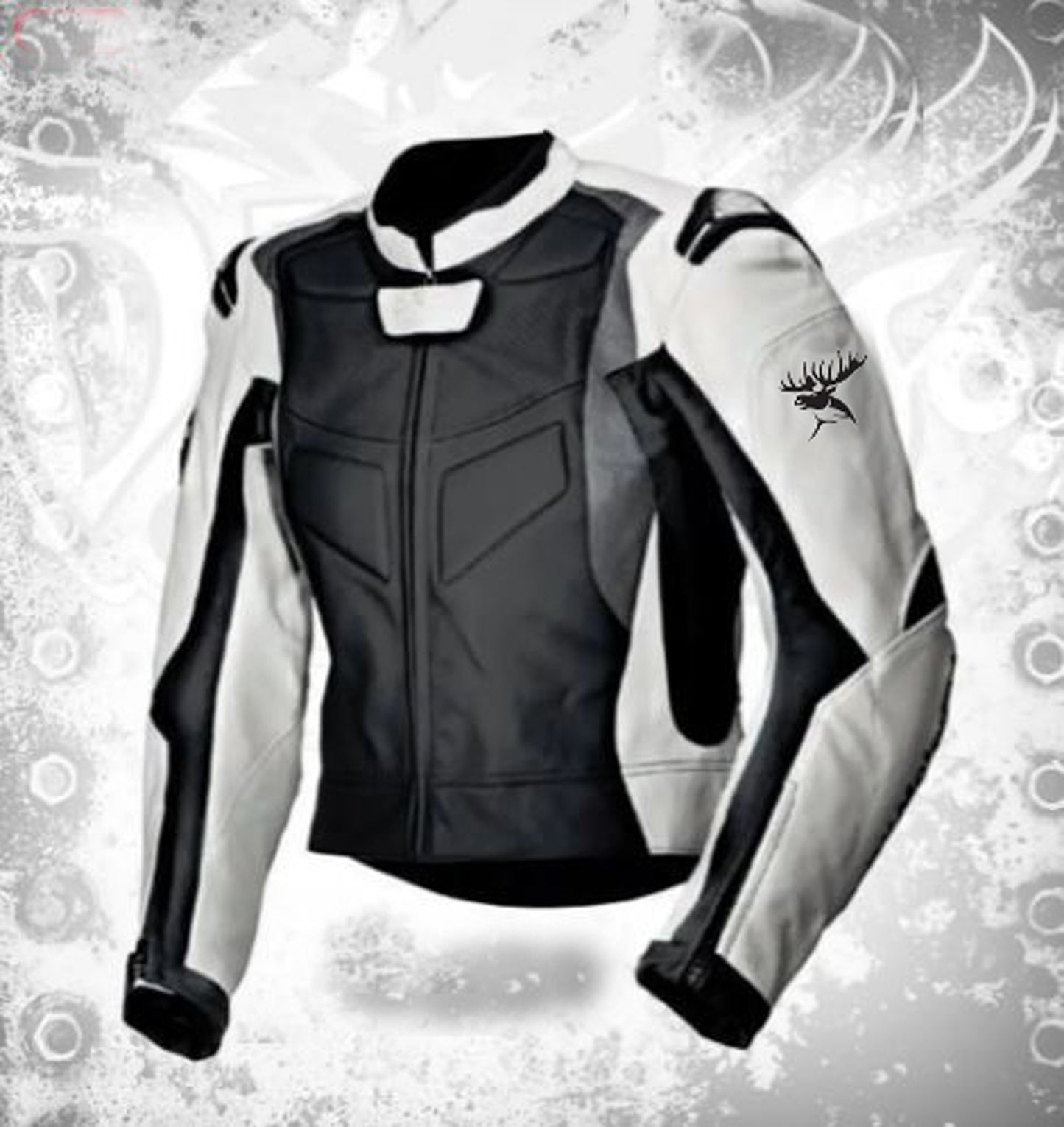 Hand Crafted White & Black Color Genuine Leather Bikers Jacket , Fashion Jacket With Safety Pads