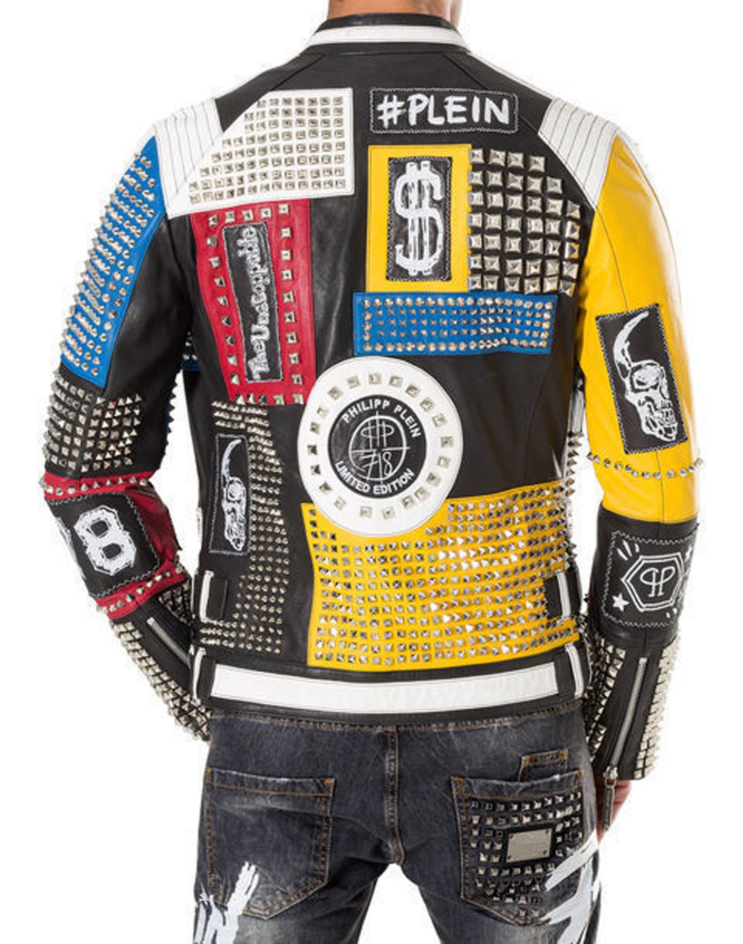 Hand Crafted Multi Color Silver Studded Genuine Leather Bikers Jacket