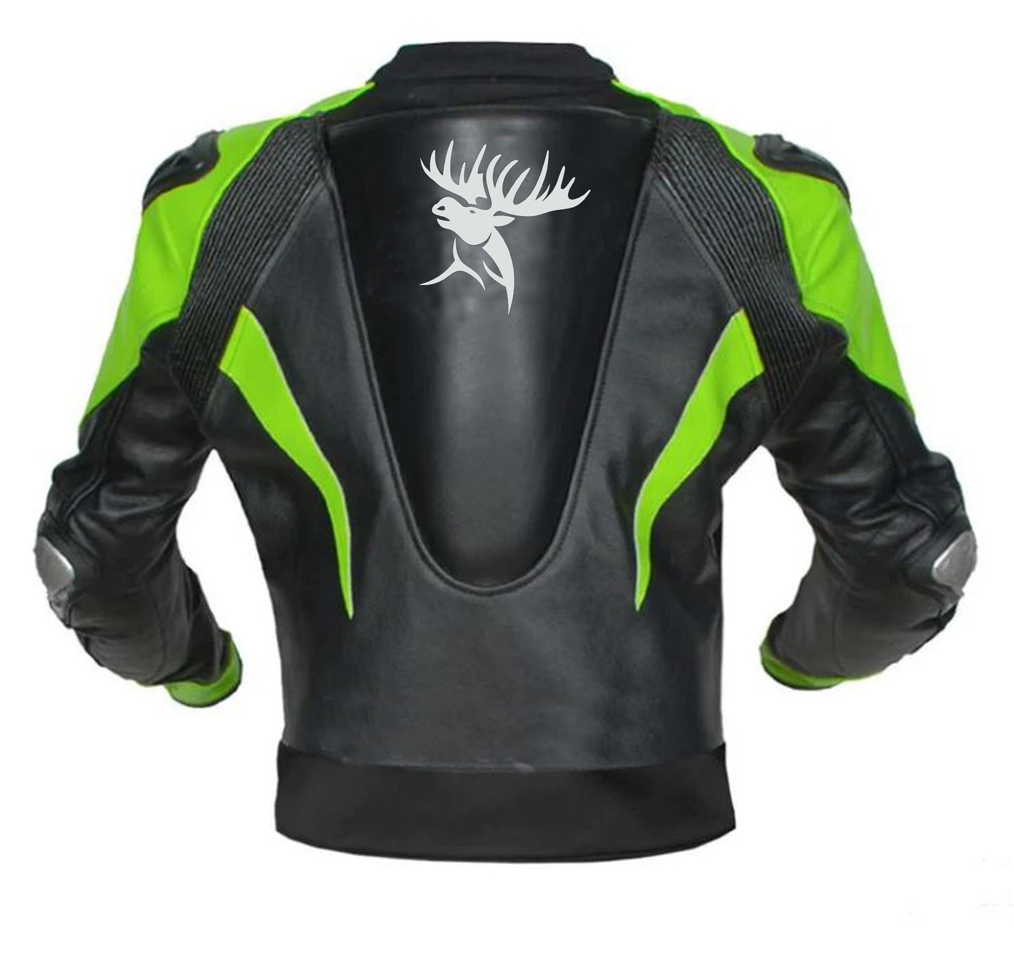 Hand Crafted Green & Black Color Genuine Leather Bikers Jacket , Racer's Jacket With Safety Pads