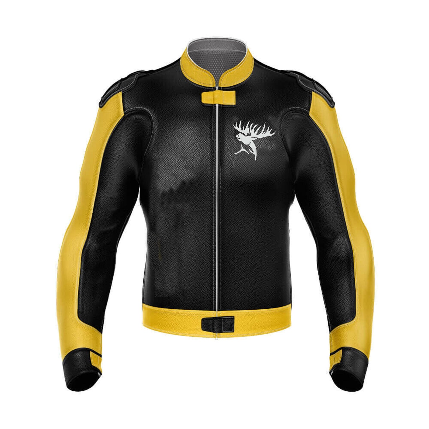 Hand Crafted Yellow & Black Color Genuine Leather Bikers Jacket , Racer's Jacket With Safety Pads